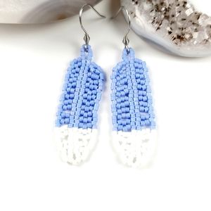 Beaded Feather Earrings Light Blue Matte AB Small